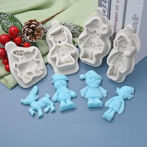 Moldes de cozimento série de natal molde de chocolate de silicone diy papai noel/alces/boneco de neve fondant decoração do bolo molde festa pastelaria fazendo