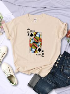 Женские футболки Покерные карты Пиковая дама Q с принтом Женская рубашка Модная повседневная футболка Уличная дышащая футболка Kawaii с коротким рукавом женская