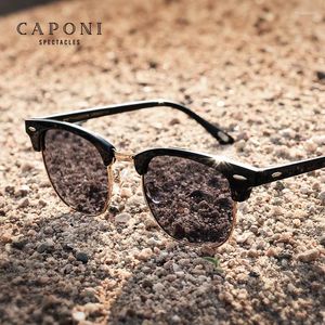 Óculos de sol Caponi Polarizado Festival Homens Handmade TR90 Metal Eyewear Masculino Marca de Luxo Retro Sun Shades para Mulheres UV400 CP3101