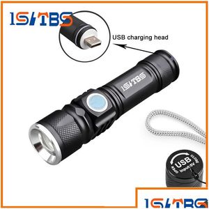 Meşaleler USB kullanışlı LED Torch Flash Işık Cep Şarj Edilebilir El feneri Zoomable Lamba İnşaat Cam Drop Del Dhcjt için 16340 Batarya