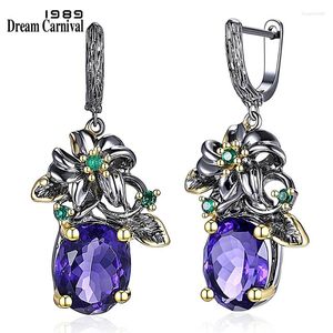 Dangle Brincos DreamCarnival 1989 Elegante Preço Incrível Brincos Flor Olhar Grande Azul CZ Arma Preta Mais Base de Cor Dourada Jóias Diárias