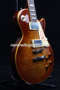 1959 R9 VOS Light Brown Cherry Sunburst Flame Maple Top Electric Guitar Yellow Body Binding Tulip Tuners