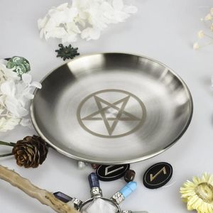 Dekoratif figürinler wicca pentagram sunak mum tütsü astroloji ay yıldız fazı gümüş tutucu metatron şamdan plaka takı yemek