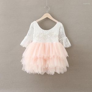 Kız Elbiseler 2024 Çocuk Giyim İnci Kızlar Prenses Elbise Çiçek Vintage Net Katmanlı Kek