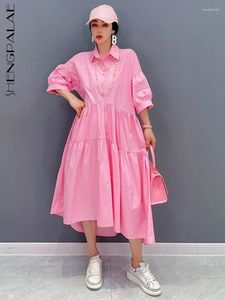 Sıradan elbiseler shengpalae tatlı pembe gömlek elbise kadınlar için kore moda zarif sevimli vestido robe 2024 yaz y2k kıyafetler 5r1519