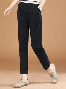 Женские брюки HCXR, женские повседневные брюки темно-синего цвета с эластичной резинкой на талии, осень 2024, тонкие прямые универсальные брюки-шаровары
