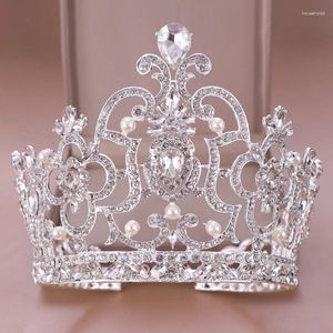 Saç klipleri trendin kraliçe diadem kristal taç düğün aksesuar süsleri inci tiara kral kafa takı gelin tiaras