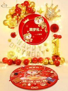 Аксессуары для волос Детские украшения на день рождения 1 год в китайском стиле Zhuazhou Set Красный Декор для вечеринки Воздушный шар для душа
