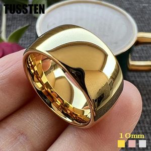 Alyans Tussten 10mm Altın Kaplama Tungsten Yüzük Erkekler için Kadın Çift Nişan Band Modeli Mücevher Ücretsiz Gönderi