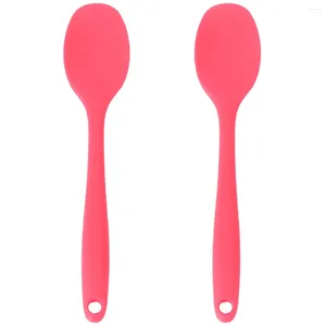Ложки 2 шт. Силиконовая ложка для супа с длинной ручкой с антипригарным покрытием Детская ложка для сервировки (красный)