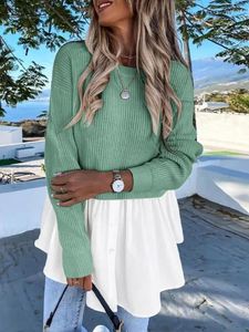 Kadın Bluzları Zanzea Kadınlar All-Match Kniyal Üstler Moda Katı Uzun Kollu Tunik Zarif O Boyun Pullover Sonbahar 2024 Şifon Dikiş