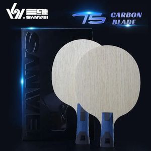 Sanwei 75 alc lâmina de tênis de mesa profissional 5 madeira 2 exterior carbono ping pong com caixa embalagem original 240122