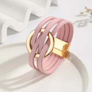 Charme pulseiras aliados moda ouro cor círculo cruz pulseira para mulheres 2024 simples multicamadas envoltório de couro pulseiras festa jóias