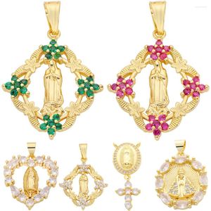 Takılar Juya El Yapımı Tılsım Dini Takı Malzemeleri 18K Gerçek Altın Kaplama Hıristiyan Cross Saint Virgin Mary