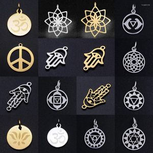 Takılar 5pcs/lot 7 çakra diy toptan satış 316 paslanmaz çelik yoga lotus konektörleri cazibe hamsa el om takı kolye kolye