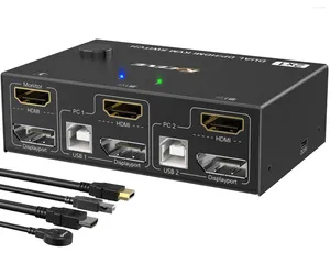 KVM-переключатель с двумя мониторами, HDMI Displayport DP, расширенный переключатель дисплея для 2 компьютеров с общими мониторами и 4 портами USB 2.0