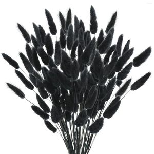 Flores decorativas 100pcs caudas de coelho preto natural secas arranjos de flores de fazenda lagurus ovatus pampas decoração de grama para artesanato de casamento