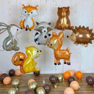 Parti Dekorasyon Fox Hedgehog Rakun Geyik Hayvan Folyo Balonları Doğum Günü Ormanlık Orman Tema Dekor Retro Kahverengi Lateks Bebek Duş
