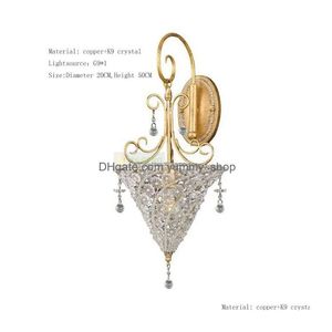 Wall Lamp French Pure Copper Lights Crystal Flower Umbrella Nordic Sconce Dining Room Aisle Bedroom Led Drop Delivery Home Garden El Otaji
