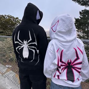 Y2k Emo Donna Streetwear Felpa con cappuccio Spider Punk Zip Up Felpe con cappuccio Grafica Felpa oversize Gothic Harajuku Kpop Alt Abbigliamento uomo 240119