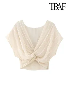 Женские блузки TRAF, женские модные укороченные винтажные рубашки с завязками на боковой молнии, женские рубашки Blusas, шикарные топы