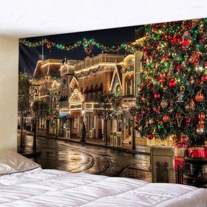 Tapeçarias Nordic Natal Nevado Cidade Tapeçaria Fogos de Artifício Cenário Pano Boho Room Decor Tree Wall Pendurado