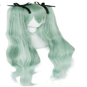 Vocaloid Iatsune Miku Hakkında Detaylar Çift Yeşil Ponytails Sentetik Cosplay Wig için 303J