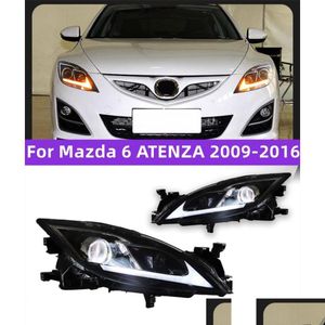Автомобильный светильник в сборе, обновленная фара для Mazda 6 Atenza 2009-20, 16 светодиодных сигнальных фонарей, бипроекторная фара, прямая доставка, мобильные телефоны Dh7Tw
