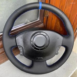 Renault Megane için Direksiyon Simidi Kapakları 2 2003 2004 - 2008 Kangoo Scenic 2003-2009 Araba Kapağı Trim Siyah Deri Mavi Şeritli