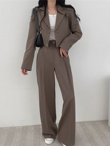 Blazer takım elbise uzun kollu moda ceket siyah yüksek bel pantolon iki parça set kadın outifits sonbahar ofisi bayan Korece 240127