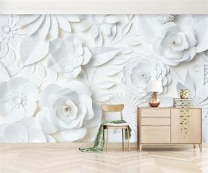 Обои нестандартного размера, фреска, 3d обои, белый тисненный цветок, декоративная живопись, украшение для дома, самоклеящиеся материалы, фрески