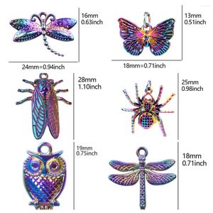 Takılar 10pcs Dragonfly Hawk Güve Gökkuşağı Renk Kelebek Baykuş Örümcek Alaşım Kolye Takı için DIY Kolyeler Hediyeler
