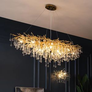 Gold Living room Chandelier Branch Shiny K9 Crystal Chandeliers Fixture for Bedroom Cloth Shop Lobby Dining Room