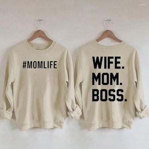 Kadın Tişörtleri Rheaclots Mom Life Wife Boss Baskı Pamuklu Kadın Sevimli Uzun Kollu Sweatshirt