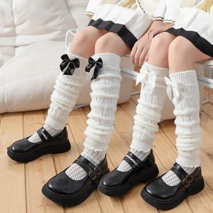 2 çift çocuklar istiflenmiş çoraplar sonbahar kış örme bacak ısıtıcılar kızlar için bale tarzı sevimli yaylar çocuklar stoklama 240129