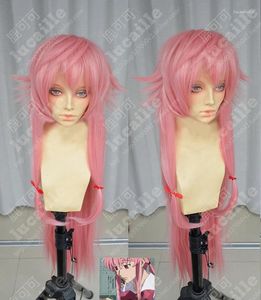 Parti Malzemeleri Gelecek Günlüğü Mirai Nikki Yuno Gasai 100cm uzunluğunda Pembe Isı Dayanıklı Saç Cosplay Costume Peruk Kapağı