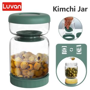 Glass Pickles Jar with Lids Strainer Olives Hourglass Jug Food Storage Kimchi Container Jalapenos Fermentation Kitchen Separator 240124