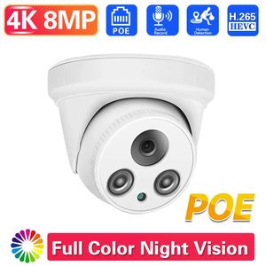 4K POE Купольная камера видеонаблюдения 8MP Обнаружение движения Безопасность IP67 Камера Цветная камера ночного видения Видеонаблюдение IPC Cam Audio P2P View 240126