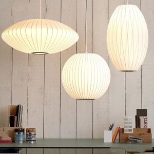 2021 George Nelson Bubble Saks lambası E27 LED Beyaz İpek Kolyesi Açık Beyaz İpek Düz Top Beyaz İpek Asma Aydınlatma283V