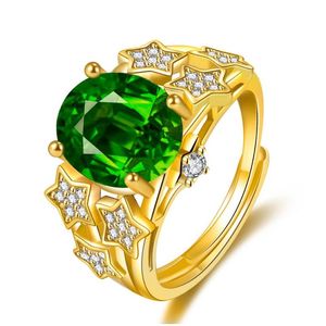 Anéis de banda Anéis de cristais de ouro para mulheres Prong Setting Twist Band Design Engagement Dedo Atacado Sparkling Pentagram Star Ring Dr Dhxma