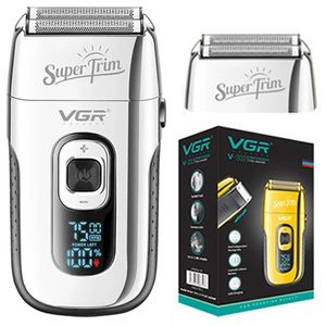 VGR 3-Speed Rechargeable Beard Electric Shaver For Men Hair Razor Bald Head Fade Shaving Machine Finishing Tool With Extra Mesh 240124