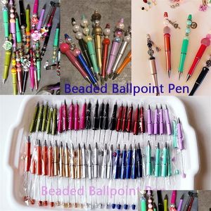 Ballpoint Pens Wholesale 50Pcs Beaded Ballpoint Pen Diy Plastic Beadable Personalized Gift School Office Writing Supplies Stationery W Dhnjr