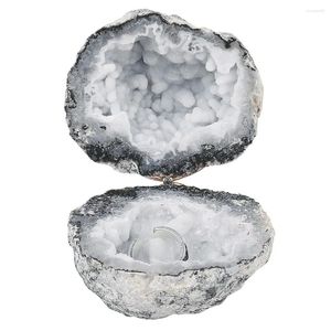 Dekoratif figürinler 1 adet doğal yüzük takı tutucu kutusu el yapımı depolama agate geode kaba kuvars küpe kristal taş kadın konteyneri