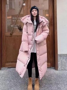 Trench da donna 2024 Inverno caldo rosa con cappuccio lungo Parka Chaqueta spesso cappotto antivento casual abbigliamento da neve cotone imbottito da donna Jaqueta