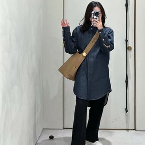 Tasarımcı Kadın Ceket Kavur manşetleri zincir süslemesi yıkanmış mavi erkek ve kadınlar uzun basit ince kot gömlek ceketi