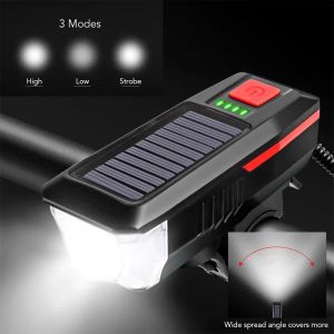 Solar Bike Lamp Front Flashlight with Horn Bicycle Lantern USB Rechargeable Lamp Taillight Cycling Accessories 11 LL
