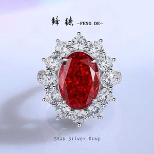 Кольца-кольца Новинка 2024 года, кольцо из стерлингового серебра S925, китайское красное кольцо с высокоуглеродистым бриллиантом, женское легкое роскошное кольцо в темпераментном стиле Bm73