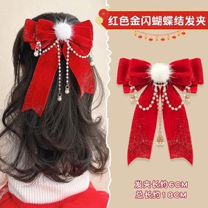 Accessori per capelli Anno Simpatico fermaglio per fiocco in velluto rosso Nastri lunghi Fiocco per capelli per ragazze Dolce ornamento coreano