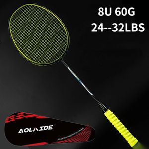 Ultralight 8U 60g Strung Badminton Racket Professional Carbon Badminton Racquet 24-32 LBS Durable Elastic Moderate High Rigidity 240122