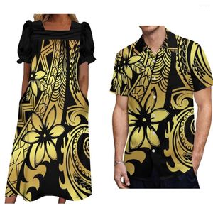 Sıradan Elbiseler Muma Kadınlar Zarif Elbise Mikronezya Samoan Kabile Dövme Eşleşen Erkek Gömlek Çift Takım
